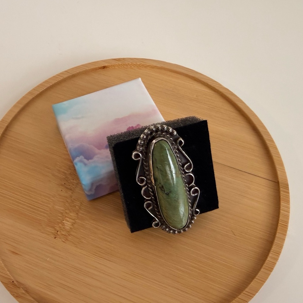 Large vintage green jasper silver ring